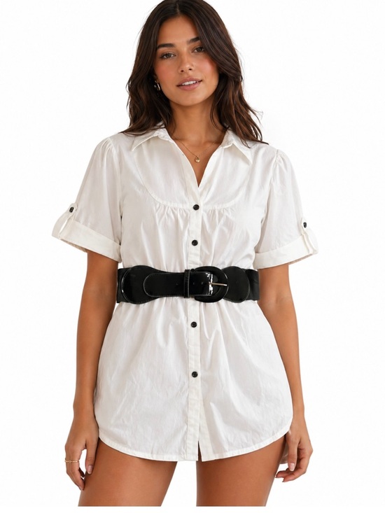 Dots Tops - Dots Women’s Tunic Top Cotton Belted New White Sz S 4122